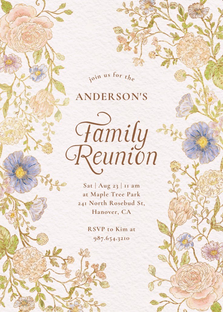 Nouveau florals - family reunion invitation